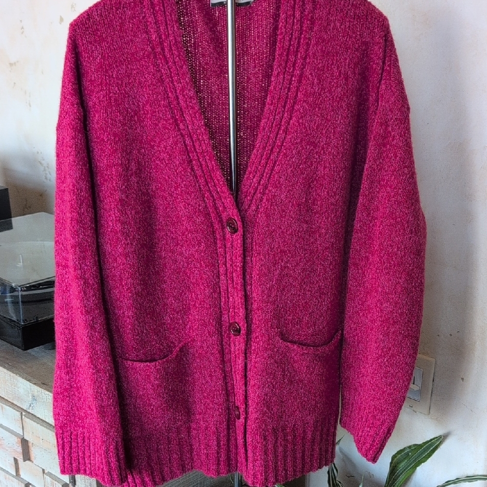 Made In Italy Fuchsia Knit Cardigan Sweater